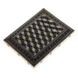 Late 19th/early 20th Century Indian sadeli work visiting card case having tumbling cube decoration
