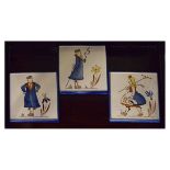 Three Waechtersbach pottery tiles/plaques, each having stylised figural decoration Condition: