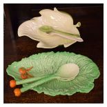 Two Carlton Ware leaf shaped salad bowls, together with servers Condition: