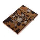 Late 19th Century mother-of-pearl inlaid tortoiseshell visiting card case with floral decoration