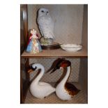 Two Langham glass bird figurines comprising a Swan and a Grebe, together with a Country Artists