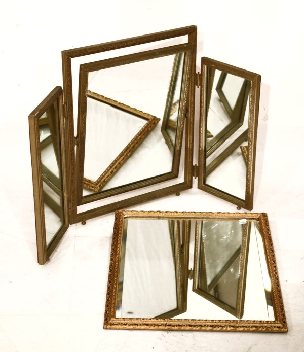 Giltwood wall mirror with bevelled rectangular plate, together with a similar dressing table
