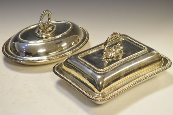 Two silver plated entrée or vegetable dishes, the first oval, the second oblong Condition: