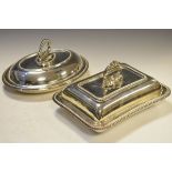 Two silver plated entrée or vegetable dishes, the first oval, the second oblong Condition: