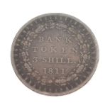 George III white metal three shilling bank token dated 1811 Condition: