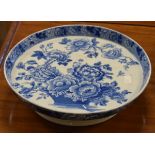19th Century English blue and white transfer printed cheese stand having floral decoration