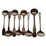 Seven 19th Century silver mustard spoons, George III - Victoria, various dates from 1807 onwards