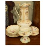 Group of Fielding's Crown Devon pottery comprising: wash hand jug, pedestal bowl, circular pot and