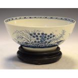 18th Century Worcester blue and white painted bowl decorated with the Rock Strata Island pattern