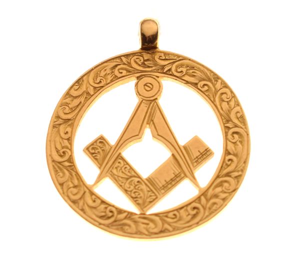 18ct gold Masonic interest pierced medallion with presentation inscription presented to F Crowl by