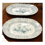 Two 19th Century Samuel & John Burton green and white transfer printed oval meat dishes, each