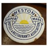 1950's period circular white enamel sign - Weston-super-Mare Hotels and Restaurants Association,23cm
