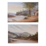 Lowry Lewis (Bristol Savages) - Pair of oils on canvas - Tintern Abbey and A riverside landscape