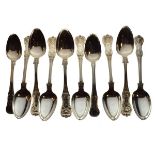 Set of six Victorian Scottish silver Queens pattern teaspoons, Glasgow 1849, two similar spoons,