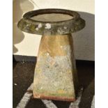 Vintage carved sandstone and reconstituted bird bath of 'staddle stone' type Condition: