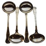 Set of four William IV silver Hour Glass pattern sauce ladles, London 1836, combined weight 12toz