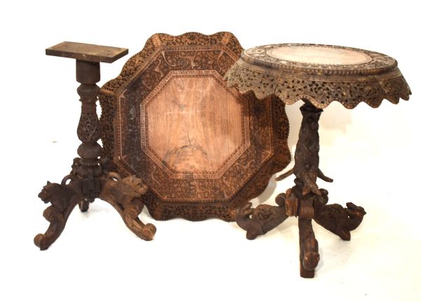 Late 19th/early 20th Century Indian carved hardwood occasional table, the circular top with carved