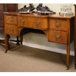 Early 20th Century satinwood crossbanded and string inlaid mahogany breakfront dressing table fitted