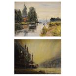 J. Boyce - Pair of oils on board - Riverside landscapes with sailing vessels, each signed, 19cm x