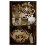 Masons Mandalay pattern teapot, large bowl and a quantity of other decorative ceramics (2 shelves)