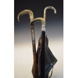 Two silver-mounted horn-handled walking canes or sticks, together with a silver-handled umbrella