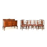 Early 20th Century mahogany matched ten piece dining suite comprising: wind-out extending dining