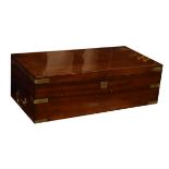 19th Century Campaign-style brass bound mahogany lap desk or writing box enclosing writing slope,