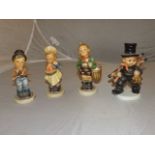 HUMMEL FIGURES BAKER,CHIMNEY SWEEP, SERENADE A/F, & VILLAGE BOY A/F