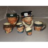 SELECTION OF SIX DOULTON CHARACTER JUGS IN VARIOUS SIZES