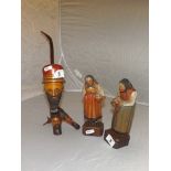 PAIR OF BAVARIAN CARVED WOODEN LADIES 7" TALL & PIPE ON A STAND