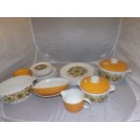 ROYAL DOULTON""FOREST FLOWER"RETRO PART DINNER SET MUSTARD & FLORAL DECORATION