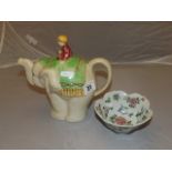 ELEPHANT POTTERY TEAPOT & PIN DISH