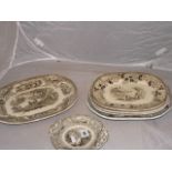 19TH CENTURY SCOTTISH POTTERY SERVING PLATES BLACK TRANSFER DECORATION 6 IN TOTAL