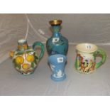 CLOISONNE VASE , MUSICAL TANKARD ,WEDGEWOOD POT & CONTINENTAL JUG