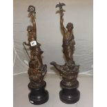 PAIR OF BRONZE EFFECT SPELTER FIGURES