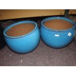 PAIR OF MODERN BLUE POTTERY PLANTERS