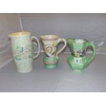 TWO BURLEIGH JUGS & 1 MALING JUG 14 ,11, & 9 cm TALL