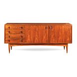 Teak wooden sideboard Italy, 1970ies 86x200x44 cm.