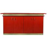 Red laminated wooden sideboard France, 20th century 92.5x180x53.5 cm.