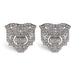 Pair of platinum and diamond Deco' clips 1930/40ies peso 22 gr.