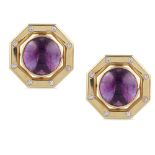 18kt gold and amethyste button earrings '80ies peso 38 gr.