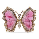 Bicolor tourmaline butterfly brooch 1950/60ies peso 33 gr.