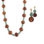 Amber, avventurine ans 18kt gold parure peso 136 gr.