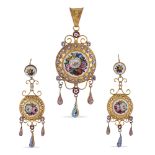 18kt gold and micromosaic parure Rome, Vatican School 19th century peso 27,6 gr.