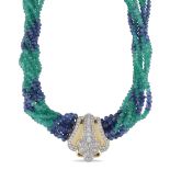 Sapphire and emerald torchon collier 1950/60ies peso 118 gr.