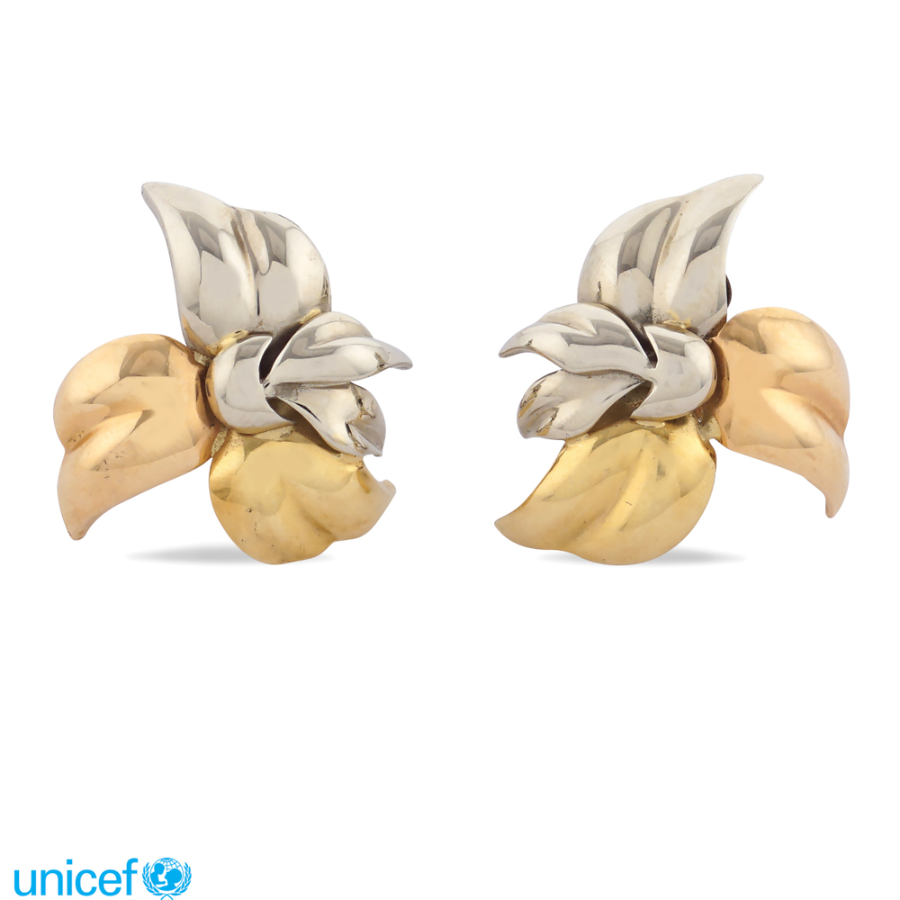 18kt three color gold lobe earrings peso 15 gr.