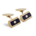 18kt gold and blue enamel cuff links 1950/60ies peso 15 gr.