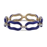 18kt gold and blue enamel bracelet 1950/60ies peso 41,6 gr.