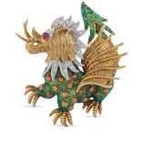 18kt yellow and white gold winged dragon brooch 1950/60ies peso 39 gr.