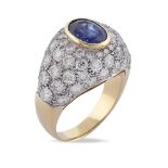 18kt yellow and white gold ring with Ceylon sapphire peso 14 gr.
